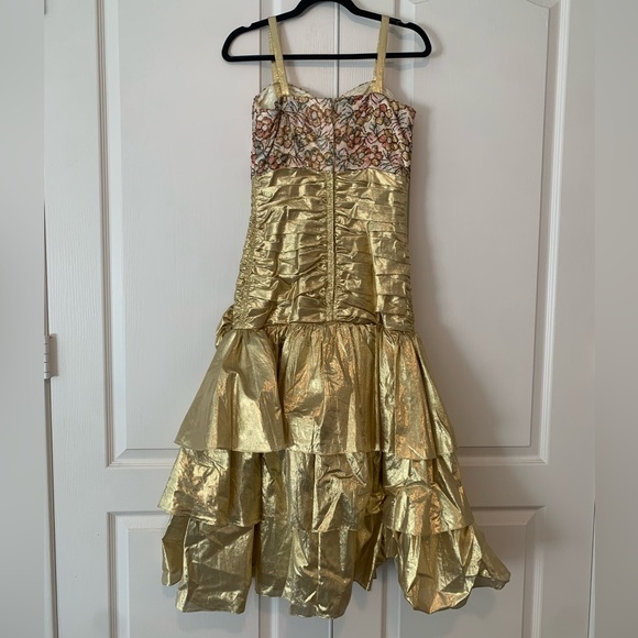 Vintage One Of A Kind Gold Gown With Flower Hand Beading Detailing Rose Dress!! - Picture 12 of 16